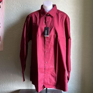 Lee Hanton Burgundy Long Sleeve Button Down Dress Shirt Size 36-37 Slim Fit